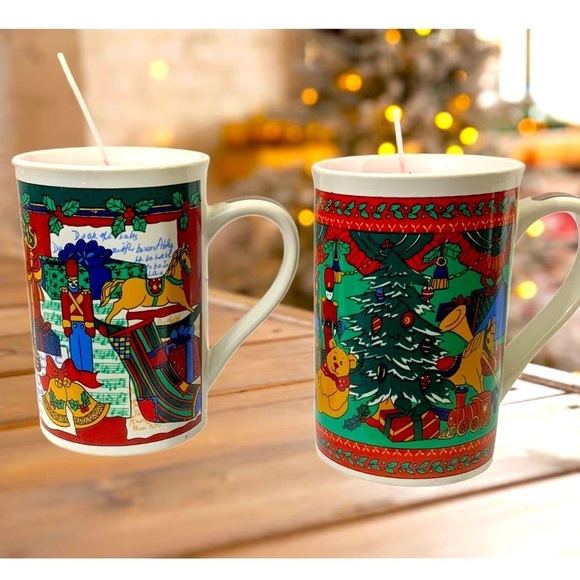 Christmas Candles Hand Poured Artisan Made Ceramic 10 OZ Cinnamon Scent 2 Pc Set - Picture 4 of 14